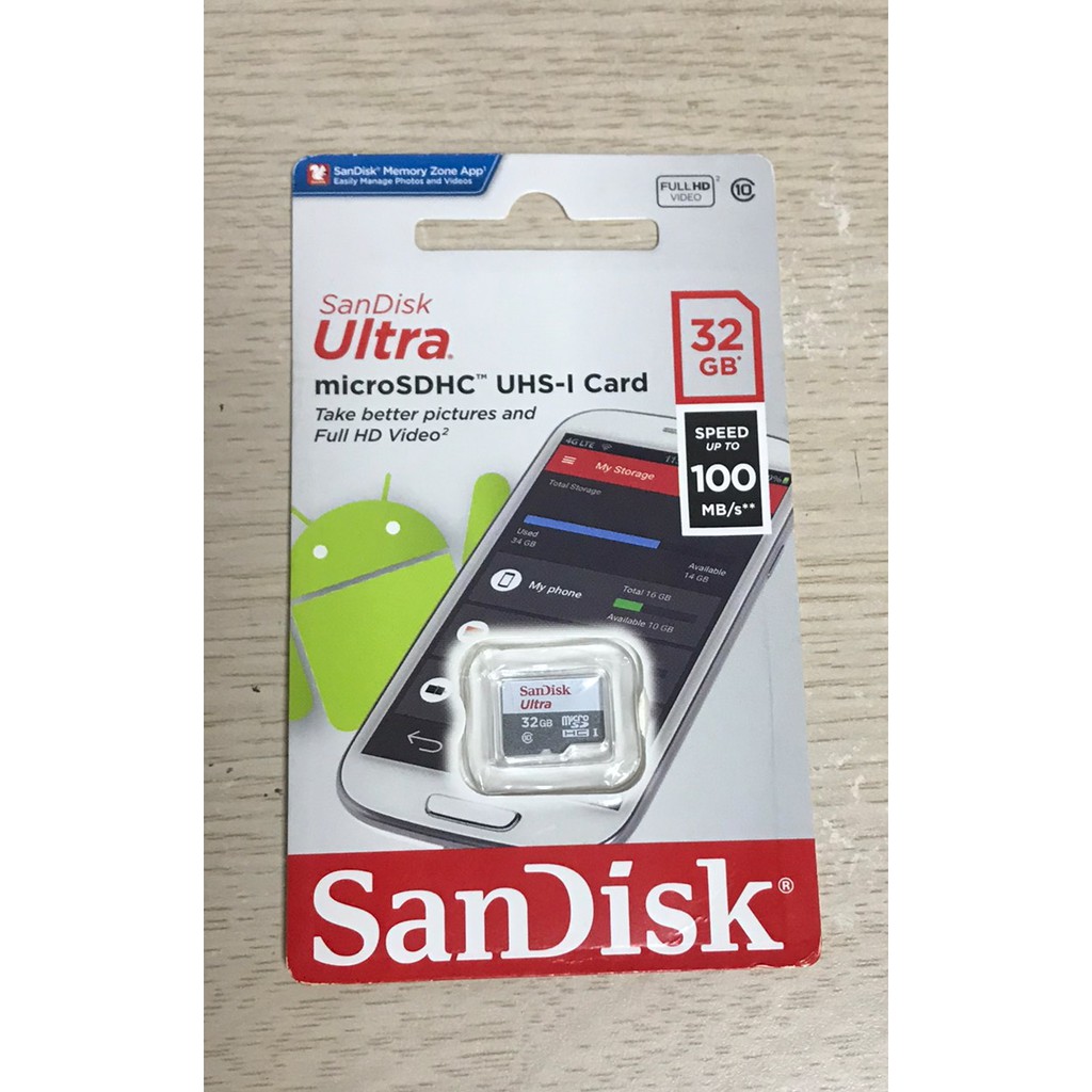 Thẻ nhớ 32Gb SanDisk Ultra Class 10 100Mb/s chính hãng mới