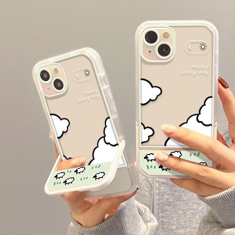 Ốp Điện Thoại Trong Suốt Chống Sốc Có Giá Đỡ Hình Cừu Dễ Thương Cho IPhone 13 12 11 Pro MAX X XS XR MAX 8 7 + 6 6S SE 2020