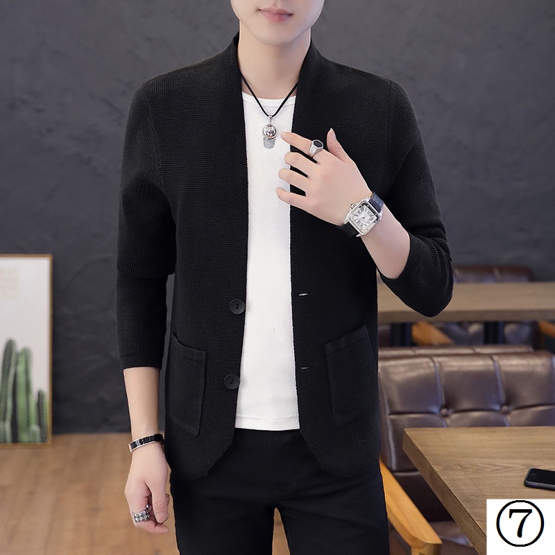 Áo Khoác Cardigan Dệt Kim Mỏng Dáng Ôm Phong Cách Hàn Quốc Thời Trang Xuân Thu Cho Nam