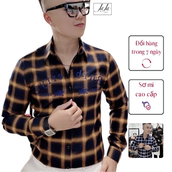 Áo Sơ Mi Nam Dài Tay, Caro Kiểu Hàn Quốc (Mã: SMN15), Chất Lụa Phong Cách Sành Điệu, Lịch Lãm