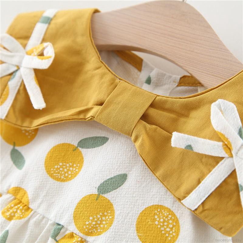 Đầm dài tay in họa tiết trái cây xinh xắn dành cho bé gái