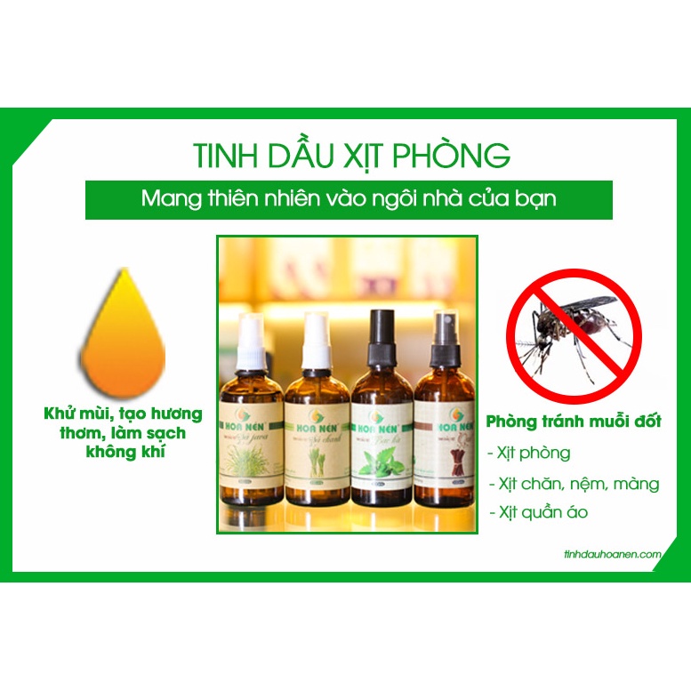 Tinh dầu sả chanh Hoa Nén xịt phòng 100ml_ Khử mùi, khuẩn, đuỗi côn trùng hiệu quả, an toàn [Có kiểm định].