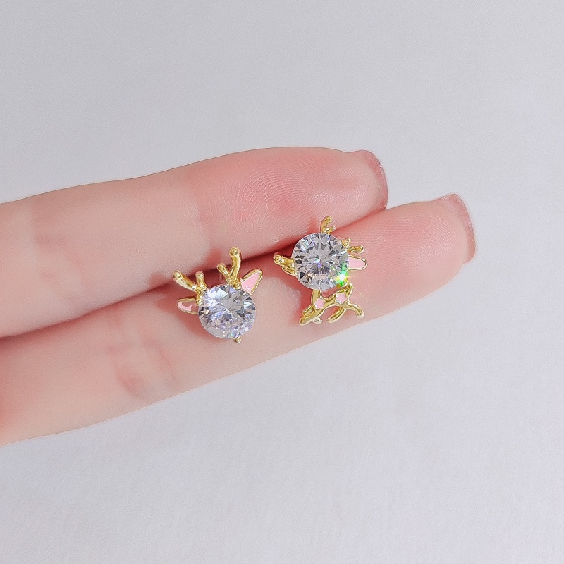Khuyên tai JIUDUOLAN dạng xỏ/ kẹp màu vàng/ bạc thiết kế hươu thời trang dễ thương dành cho nữ