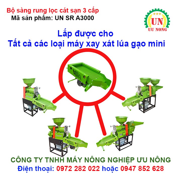 Máy xay xát lúa gạo gia đình 3 chức năng Xát gạo - Nghiền ngô lúa - Sàng rung lọc cát sạn 3 cấp cải tiến mới 2021