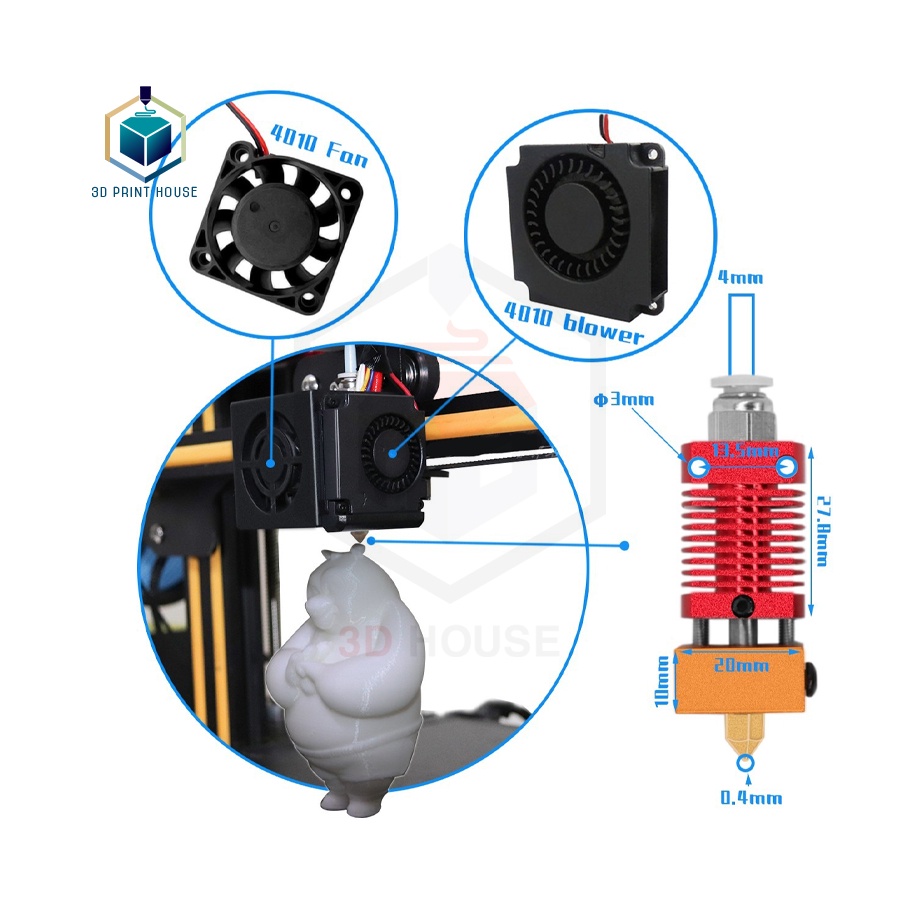 Chụp Quạt và Cụm Đầu In Máy In 3D Ender3/CR10