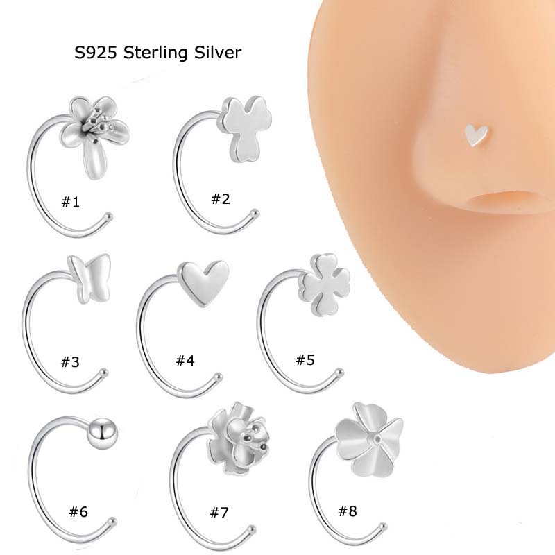 Khuyên mũi bằng bạc S925 hình hoa tùy chọn
