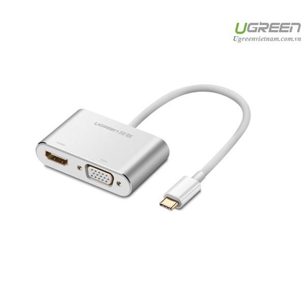 Cáp chuyển đổi USB type-C to HDMI và VGA chính hãng Ugreen 50317 cao cấp màu bạc