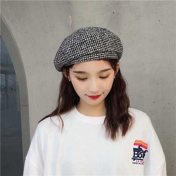 Mũ Beret Mỏng Họa Tiết Sọc Caro Phong Cách Retro Nhật Bản Thời Trang Thu Đông Cho Nữ