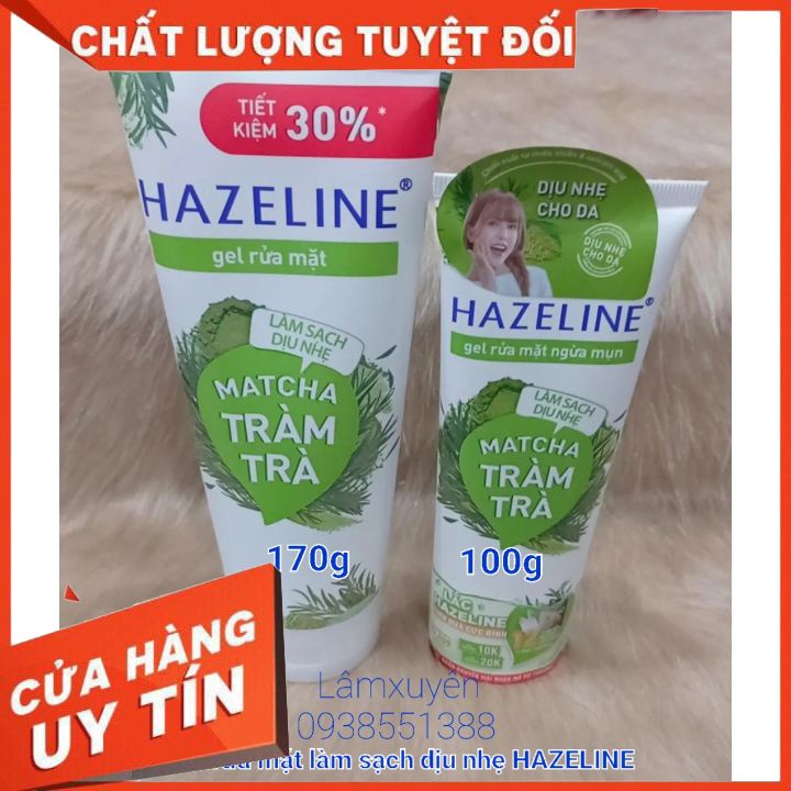 Gel Rửa Mặt Hazeline Ngừa Mụn Dịu Nhẹ Matcha Tràm Trà 170gr100gr🍔FREESHIP🍔làm sạch da bụi bẩn bã nhờn mới,giúp da sáng