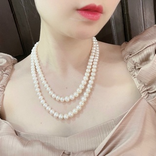 Vòng cổ trai thật nước ngọt 2 tầng 8li bóng đẹp sang chảnh, quý phái