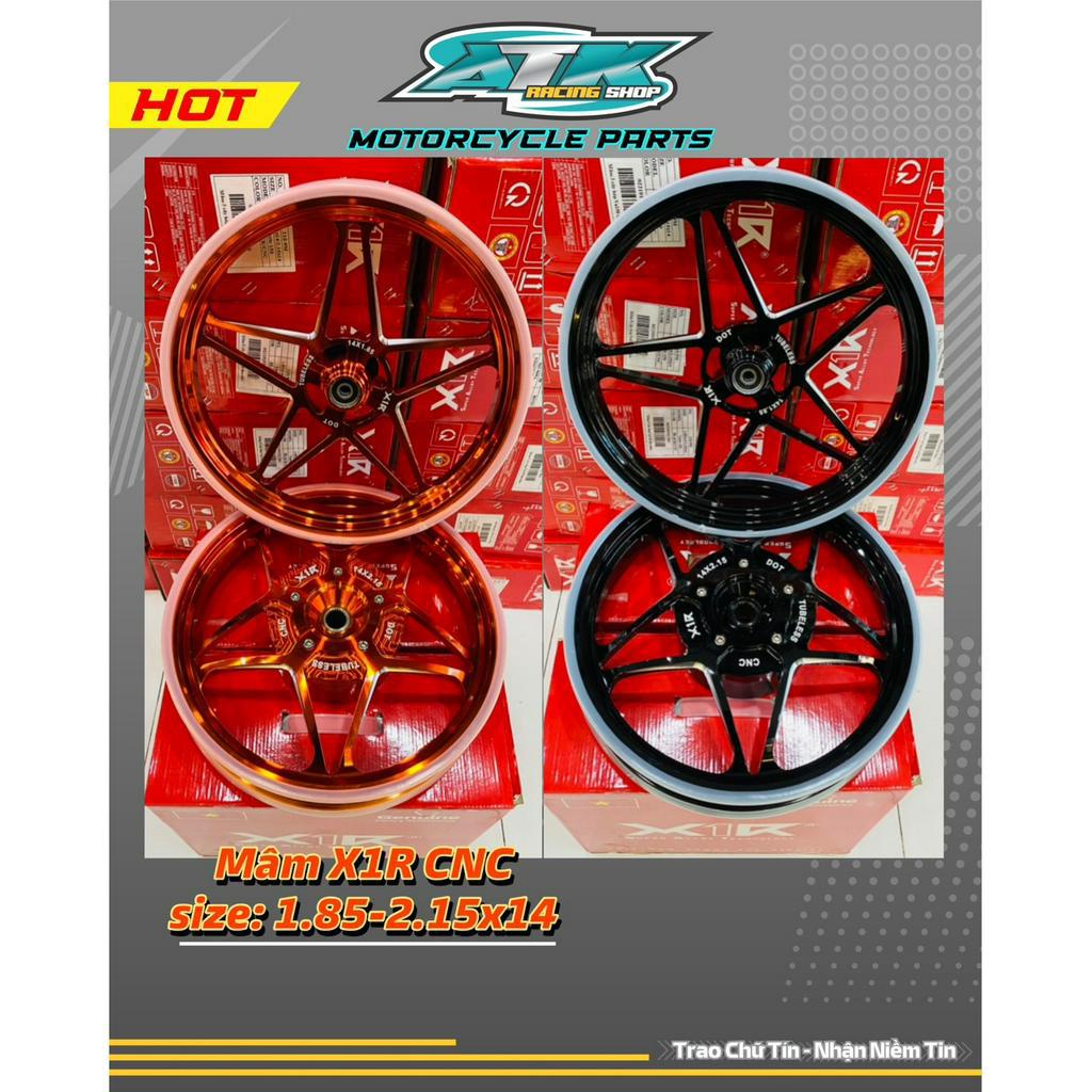 Mâm xe máy mẫu Ngôi sao cnc dành cho xe Vario chính hãng X1R, size 1.85-2.15x14 hàng cao cấp lắp ráp như zin