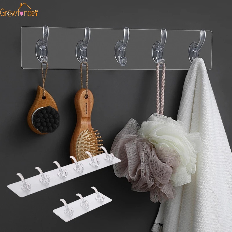 1/3/5/6 Hàng Móc Treo Quần Áo Dán Tường Trong Suốt