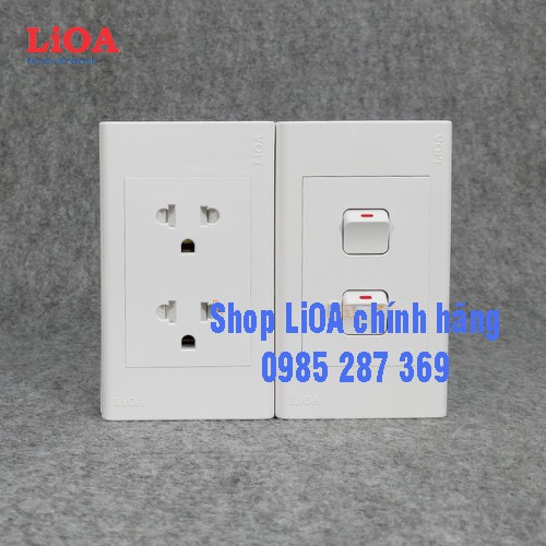 Combo ổ cắm điện đôi 3 chấu LiOA 16A 3520W + 2 công tắc điện - Lắp nổi