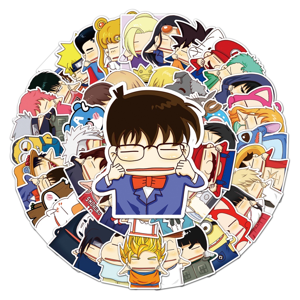 Combo 30 Sticker Chống Nước Decal Dán Điện Thoại Laptop Mũ Bảo Hiểm Vali Guitar Bình Nước Sổ Tay [Khuôn Mặt Hoạt Hình]