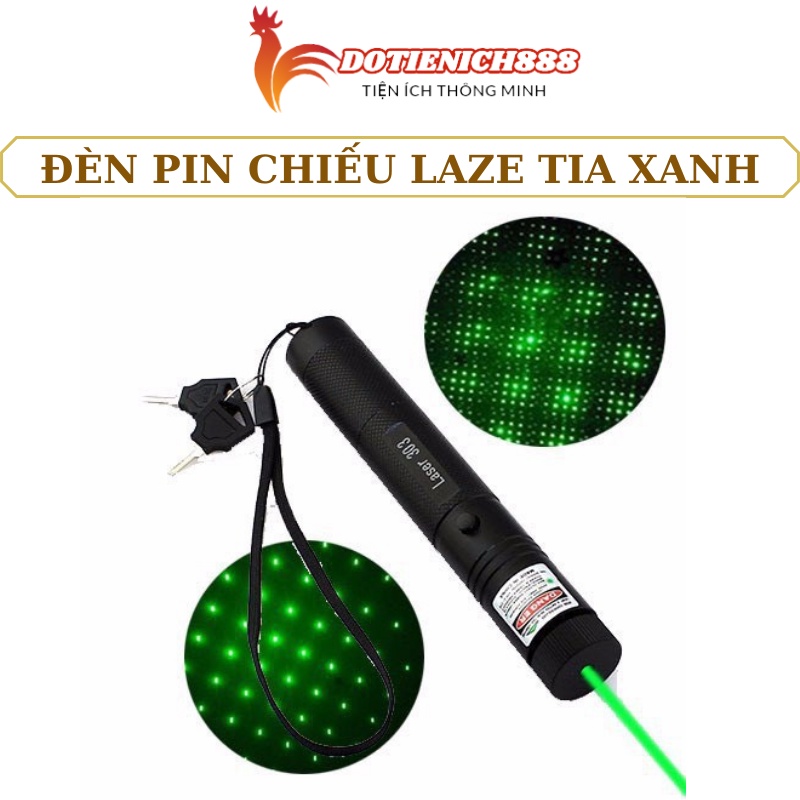 Đèn Pin Laser 303 Tia Xanh, Làm Bút Chiếu Giảng Dạy Hiệu Quả, Chiếu 1500m, Chiếu Sao Vạn Hoa, Kèm Khóa, Pin Sạc Và Sạc