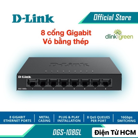 D-Link Gigabit Vỏ thép Bộ chia mạng Switch 8 cổng RJ45 Tăng tốc máy chủ - Thiết bị chuyển mạch D-LINK DGS-108/DGS-108GL