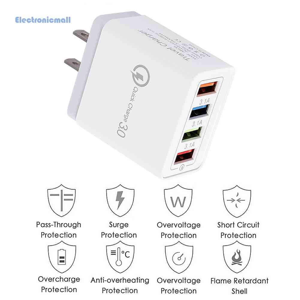 Củ Sạc Nhanh 4 Cổng USB Mall01.vn Phích Cắm US Nhiều Màu Sắc