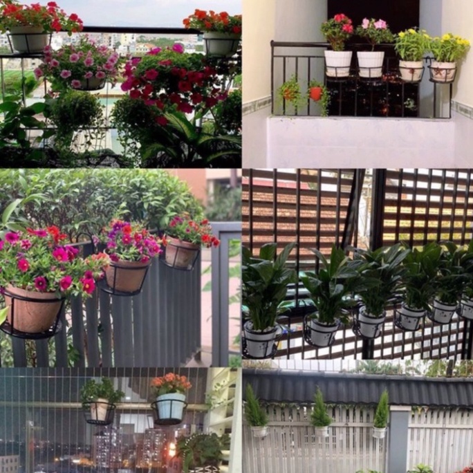 Chậu cây có móc - Giỏ sắt treo hoa cây cảnh decor trang trí ban công lan can hàng rào tiện lợi