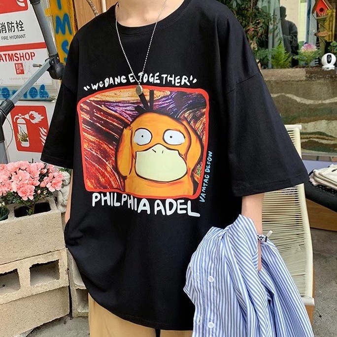 Áo Thun Dáng Rộng Cổ Tròn In Hoạt Hình Phong Cách Hàn Quốc Thời Trang Mùa Hè Dành Cho Nam