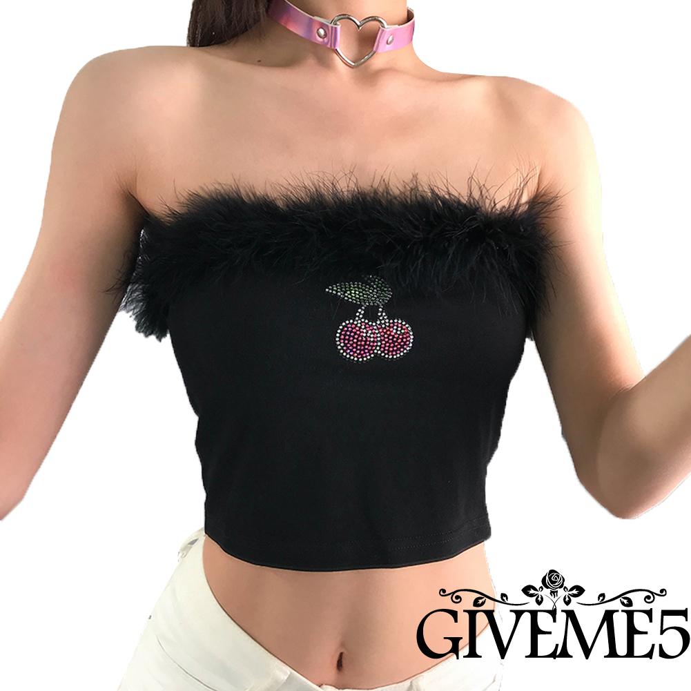 Áo Lửng Cúp Ngực In Họa Tiết Quả Cherry Quyến Rũ Dành Cho Nữ