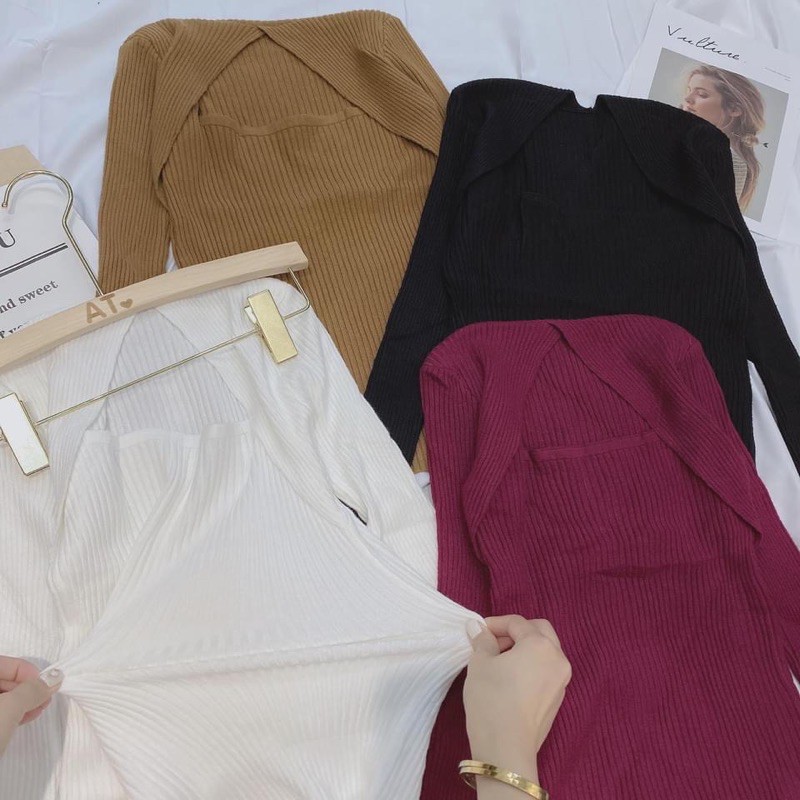 Áo len tăm cổ ume nữ QC cao cấp❤️Áo len nữ dài tay cổ vuông hàng QC❤️[free ship] | BigBuy360 - bigbuy360.vn