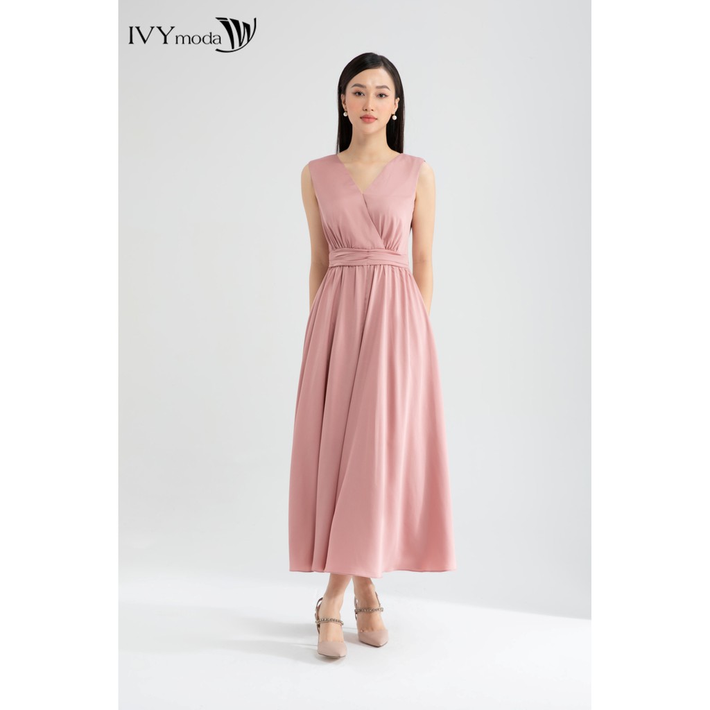 [Mã FAMALLT5 giảm 15% đơn 150k] Đầm maxi eo xếp nếp thiết kế IVY moda MS 41M6449