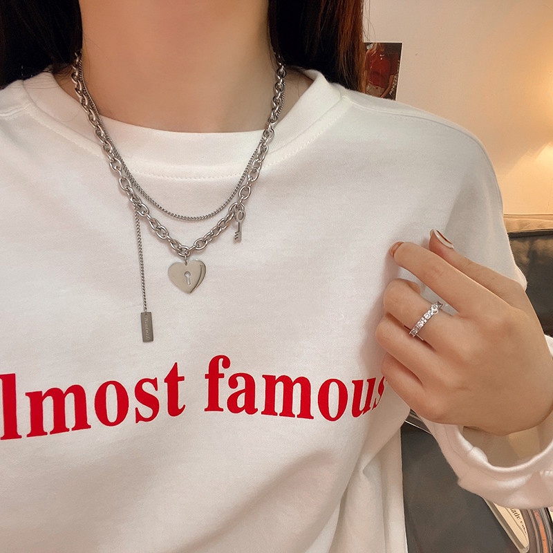 Vòng cổ Hai Lớp Mặt Hình Chìa Khóa Trái Tim Phong Cách Hip Hop