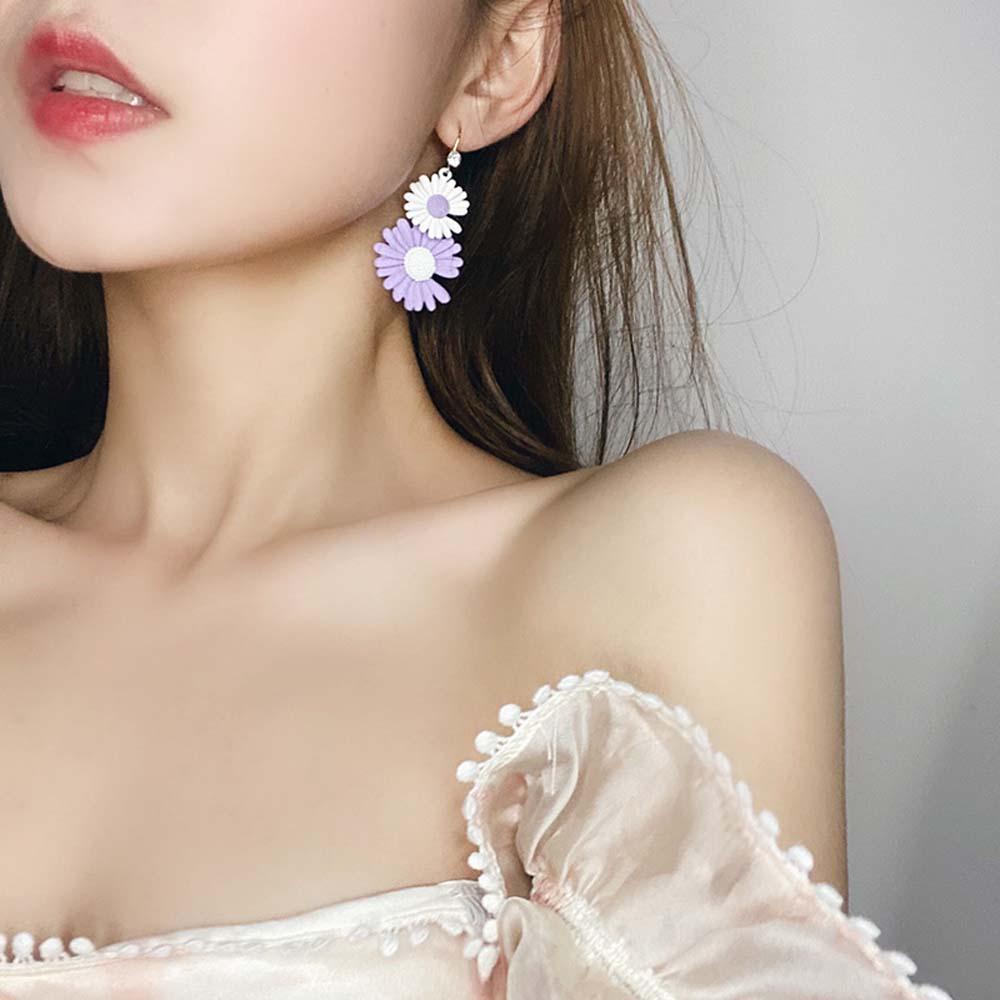 Bông Tai Thanh Lịch Cho Nữ|Khuyên Tai Hình Hoa Cúc Màu Tím