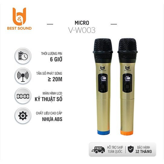 Bộ Micro 2 Mic Không dây chính hãng BEST SOUND U-WR20|V-W108|V-W003 |Chuyên dụng hát Karaoke Loa kéo, Amply - AnPhuStore