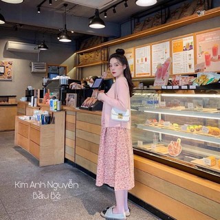 Sét váy dây khoaac cadigan hồng❌ siêu xinh❌