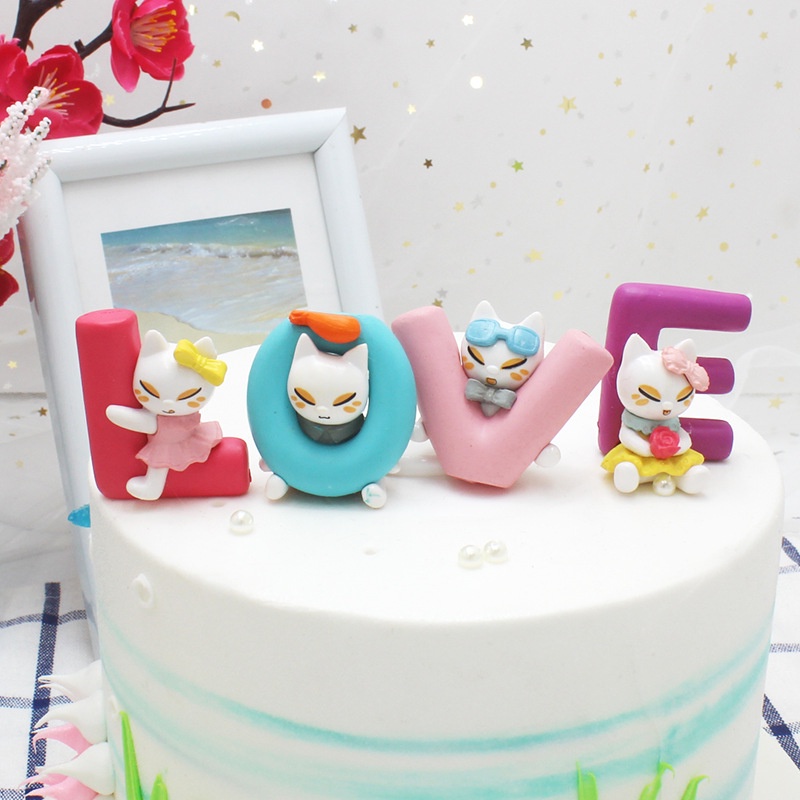 Bộ 4 Món Đồ Thời Trang Cá Tính ❁ Mèo &quot;Tình Yêu&quot; - Đồ Trang Trí ❁ Hồ Cá Mini Trang Trí Bàn Làm Việc