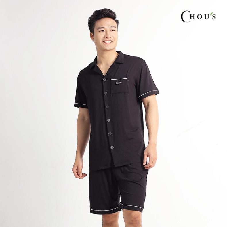 Pyjama nam cộc tay vải bamboo cao cấp Chou's - màu đen (pre-order) 👑 ༷