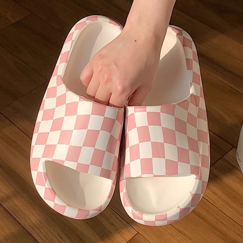 Dép bánh mì,dép quai ngang nam nữ kẻ caro màu hồng dễ thương loại 1 phong cách Ulzzang Mã 71