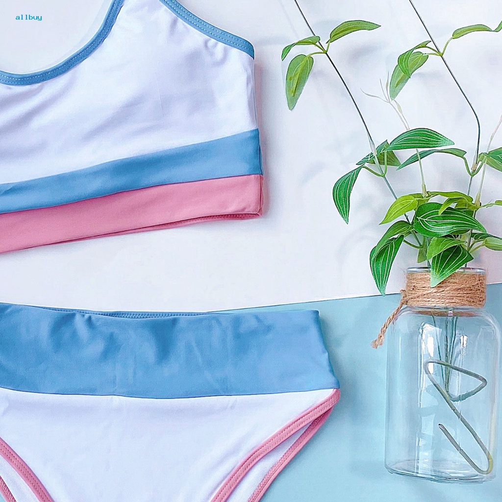 Bộ Đồ Bơi Bikini Lưng Cao Màu Khối Thời Trang Mùa Hè Cho Nữ