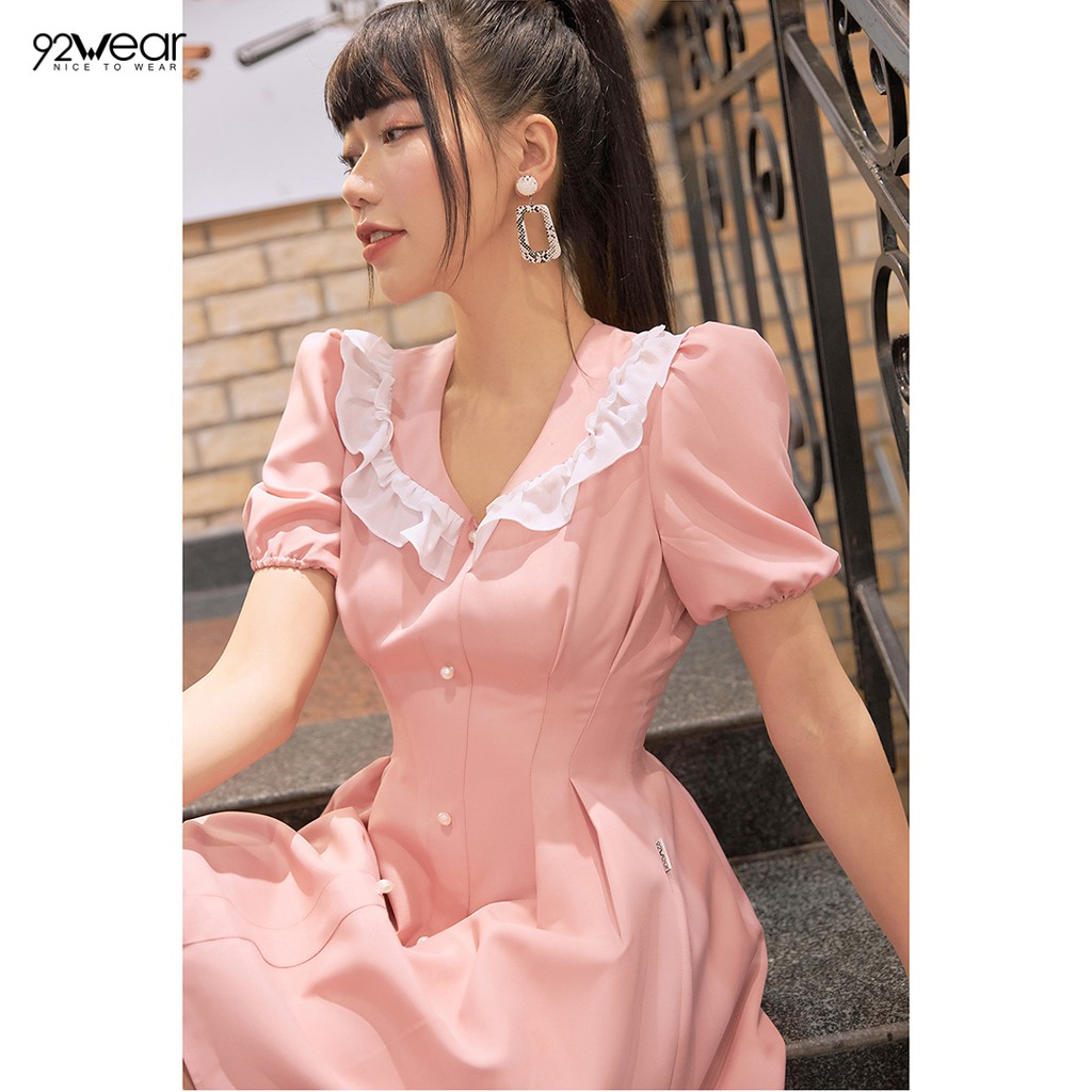 Đầm váy nữ công sở 92WEAR (2 MÀU) đủ size, dáng xòe ngắn tay cổ bèo hai tầng DEW0671 | BigBuy360 - bigbuy360.vn