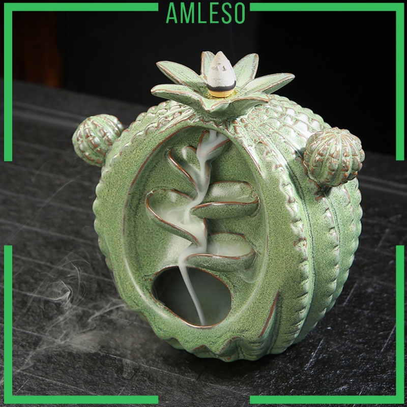 [AMLESO] Creative Cactus Incense Burner Ceramic Censer Incense Holder Home Decor