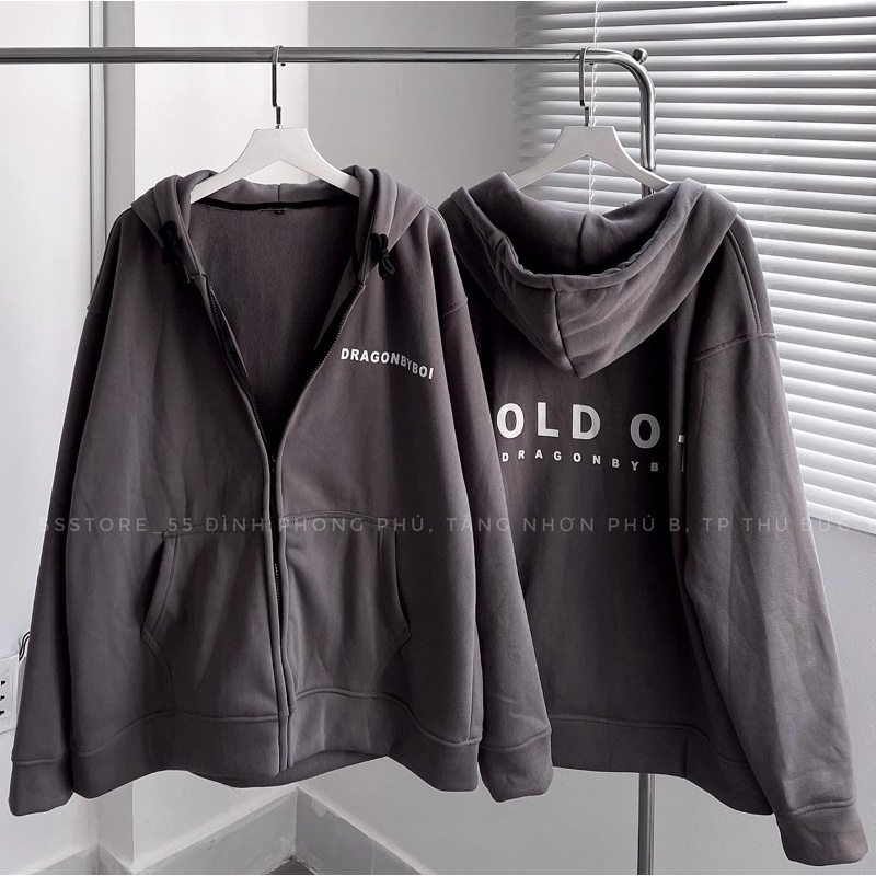 Áo khoác hoodie zip SOLD mùa đông có nón vải nỉ bông màu xám form rộng unisex nam nữ - SSSTore