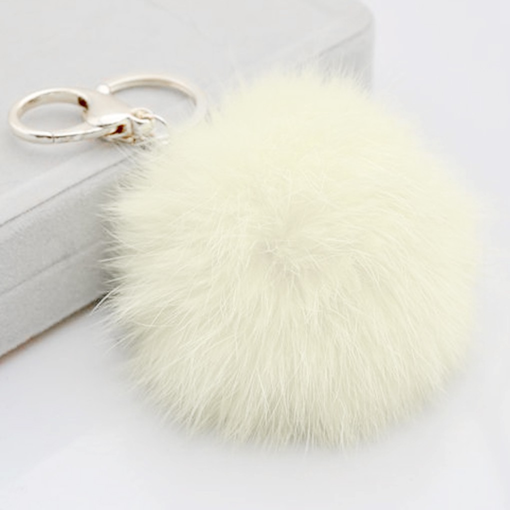 Móc khóa gắn quả bông 8cm dễ thương mềm mịn