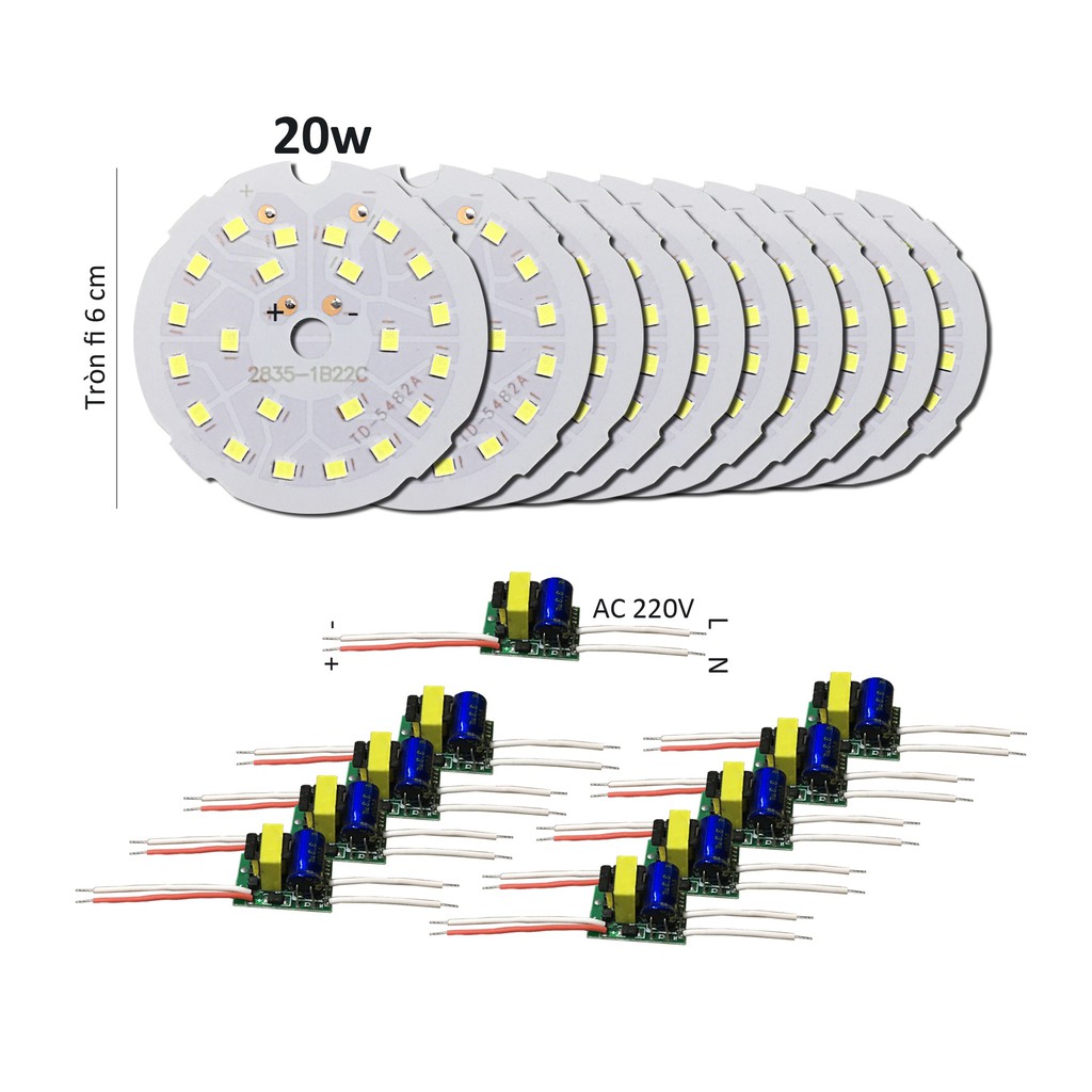 10 Bảng bo vỉ mạch Led 20w 22 mắt chip Led 2835 siêu sáng + nguồn driver AC220V MLB-20x