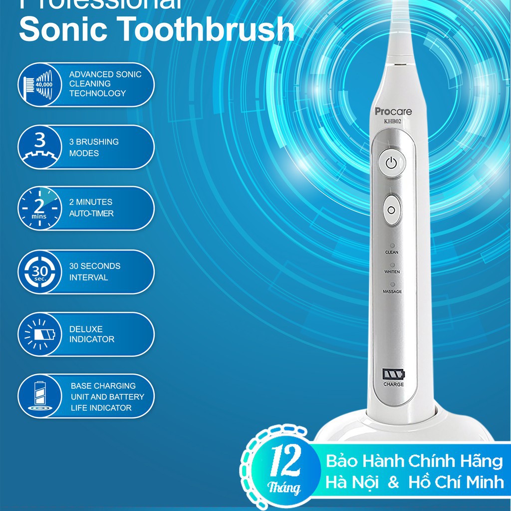 Bàn Chải Điện CHÍNH HÃNG PROCARE KHBO2 - Bàn chải đánh răng điện Người Lớn