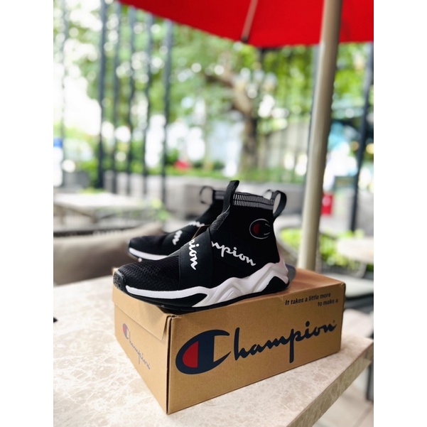 Giày sneaker nam CHAMPION đen ko dây size fit chân 40.5/41/41.5/42/42.5 - Hàng full box, nhập Mỹ