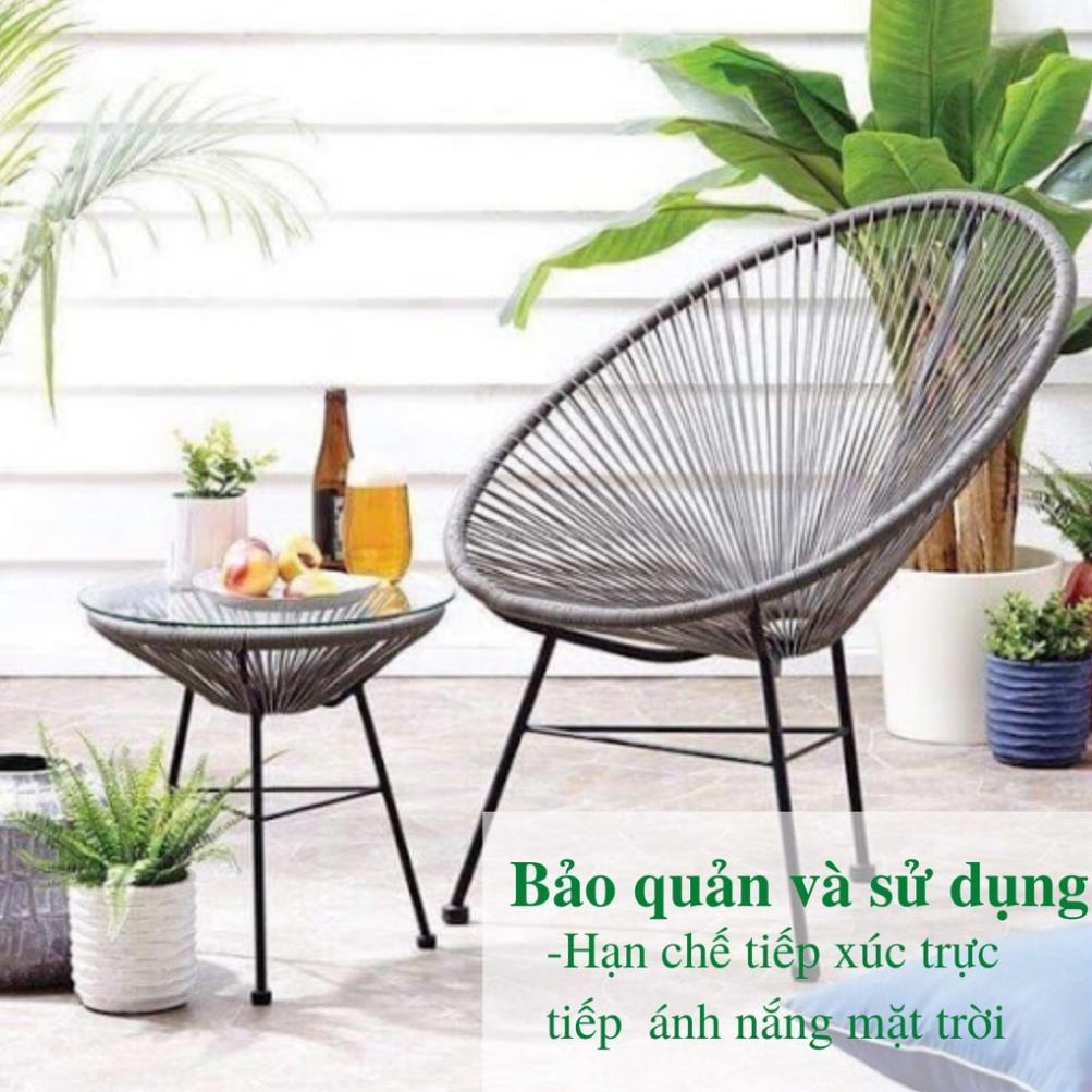 Bàn ghế ban công giả mây lõi thép, dùng thư giãn trang trí phòng khách sân vườn coffee, decor khách sạn / Đà Nẵng