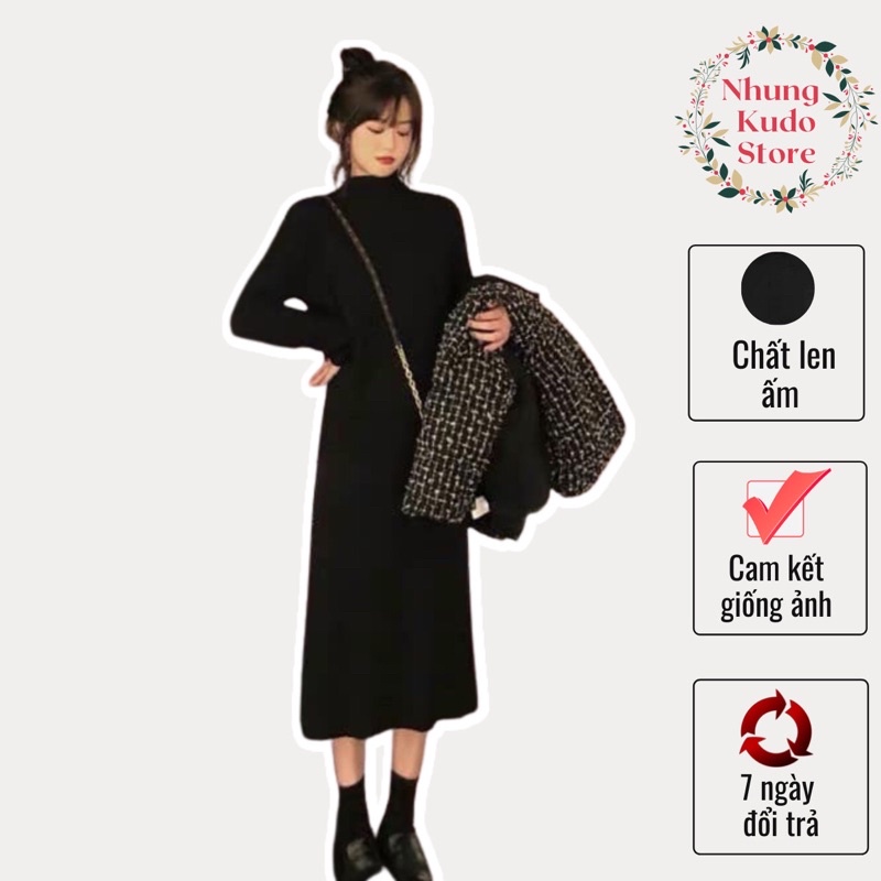 Váy nữ dáng dài, form suông, tay bồng cổ tròn màu đen ullzang phong cách Hàn Quốc Nhungkudo | BigBuy360 - bigbuy360.vn