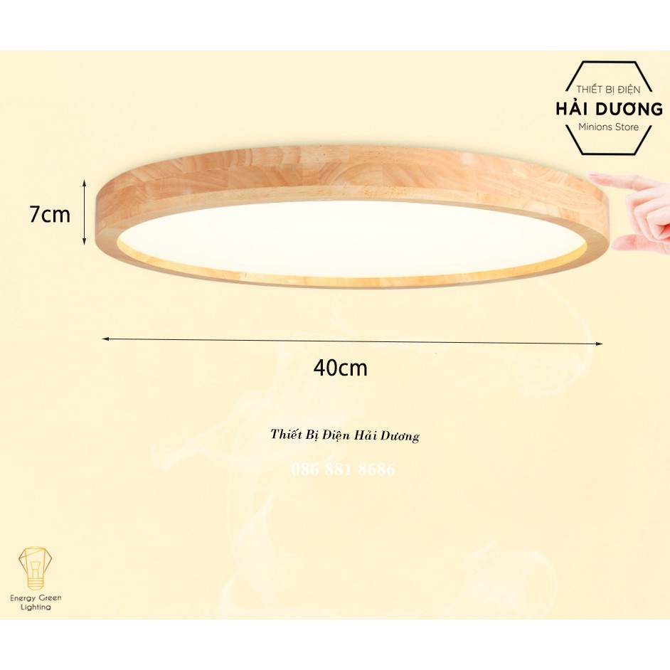 Đèn LED Ốp Trần Gỗ OT-3027 - Đường Kính 40cm - Phong Cách Hiện Đại - 3 Chế Độ Ánh Sáng - Energy Green Lighting