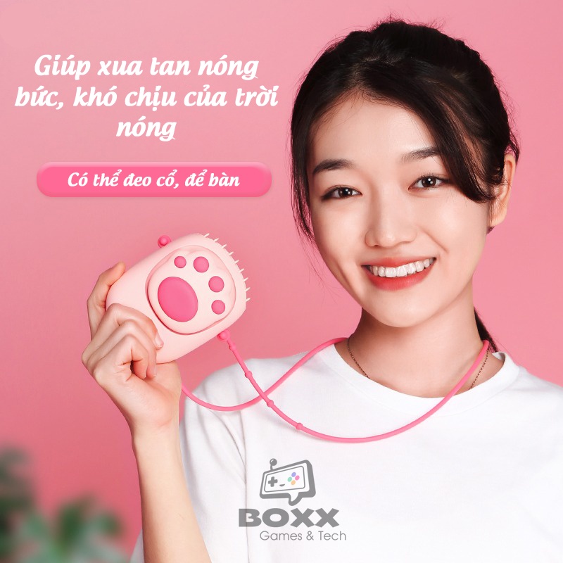 Quạt đeo cổ mini 3 chức năng màu hồng