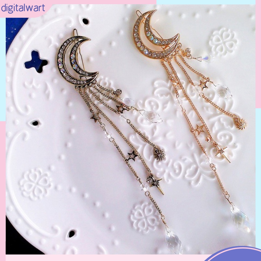 Kẹp Tóc Hình Mặt Trăng Đính Đá Phong Cách Retro Cho Nữ