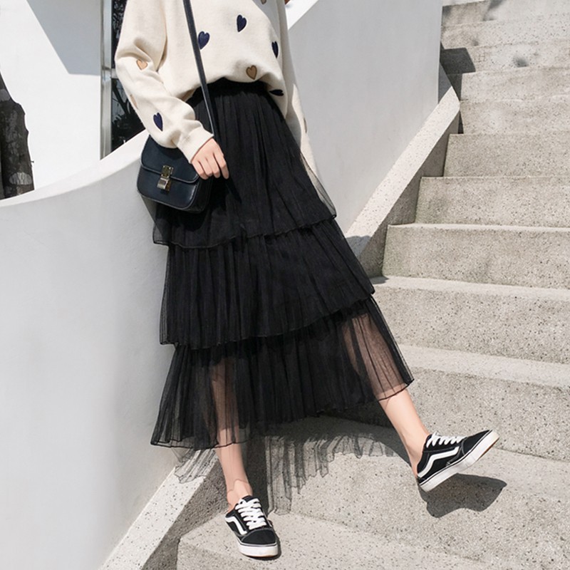 Chân váy lưới dáng dài phong cách thanh lịch dành cho nữ