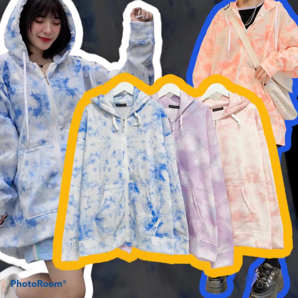Áo khoác hoodie zip loang màu tie dye siêu hot trend ulzzang unisex