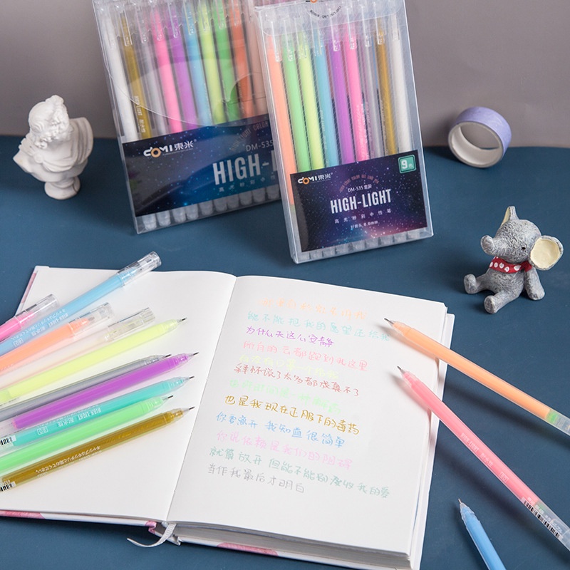 Bút Đánh Dấu Văn Phòng Phẩm 9 Màu Sắc Kích Cỡ Lớn Tiện Dụng