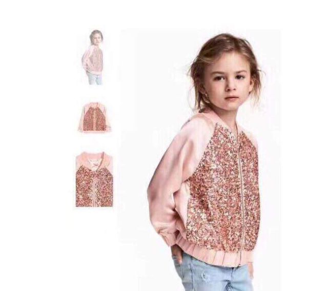 Áo khoác bomber  H&M đính cườm bé gái sz 4/5